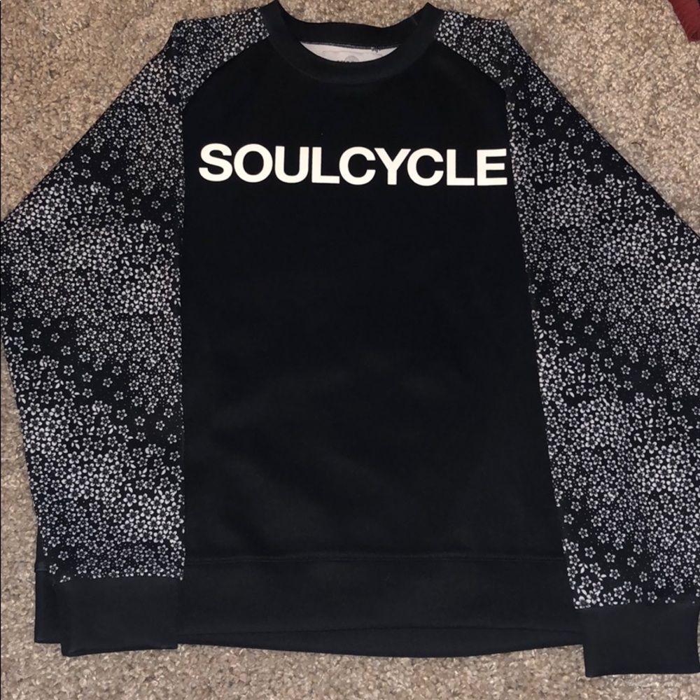 SoulCyclebranded black sweatshirt w floral sleeves